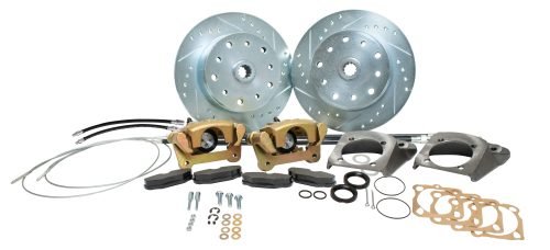 Rear Disc Brake Kit, I.R.S. Bug 1968-72, Double-Drilled Pattern, 5x130 with 14x1.5mm Threads 5x4.75" with 12mm Threads, Drilled and Slotted Braking Surface
