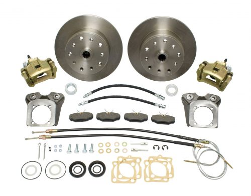 Rear Disc Brake Kit I.R.S. Bug 1968-72, Double-Drilled 5x130 with 14x1.5mm Threads 5x4.75" with 12mm Threads, Deluxe Kit