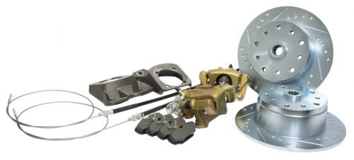 Rear Disc Brake Kit, Swing Axle Bug 1958-67, Double-Drilled Pattern, 5x130 with 14x1.5mm Threads 5x4.75" with 12mm Threads, Drilled and Slotted Braking Surface
